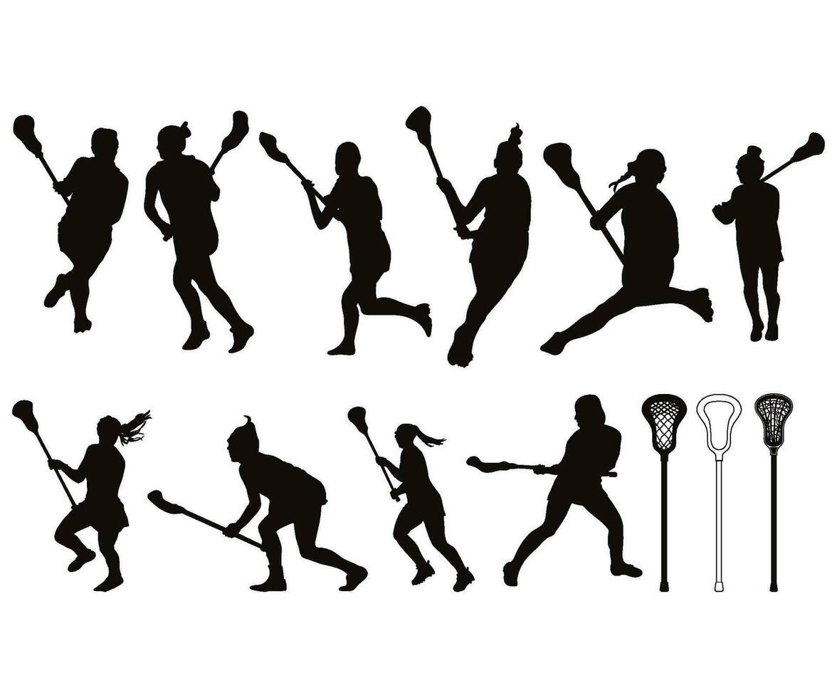 lacrosse donne, femmina gli sport clipart, lacrosse bastoni, lacrosse Da donna sagome vettore file, lacrosse sport