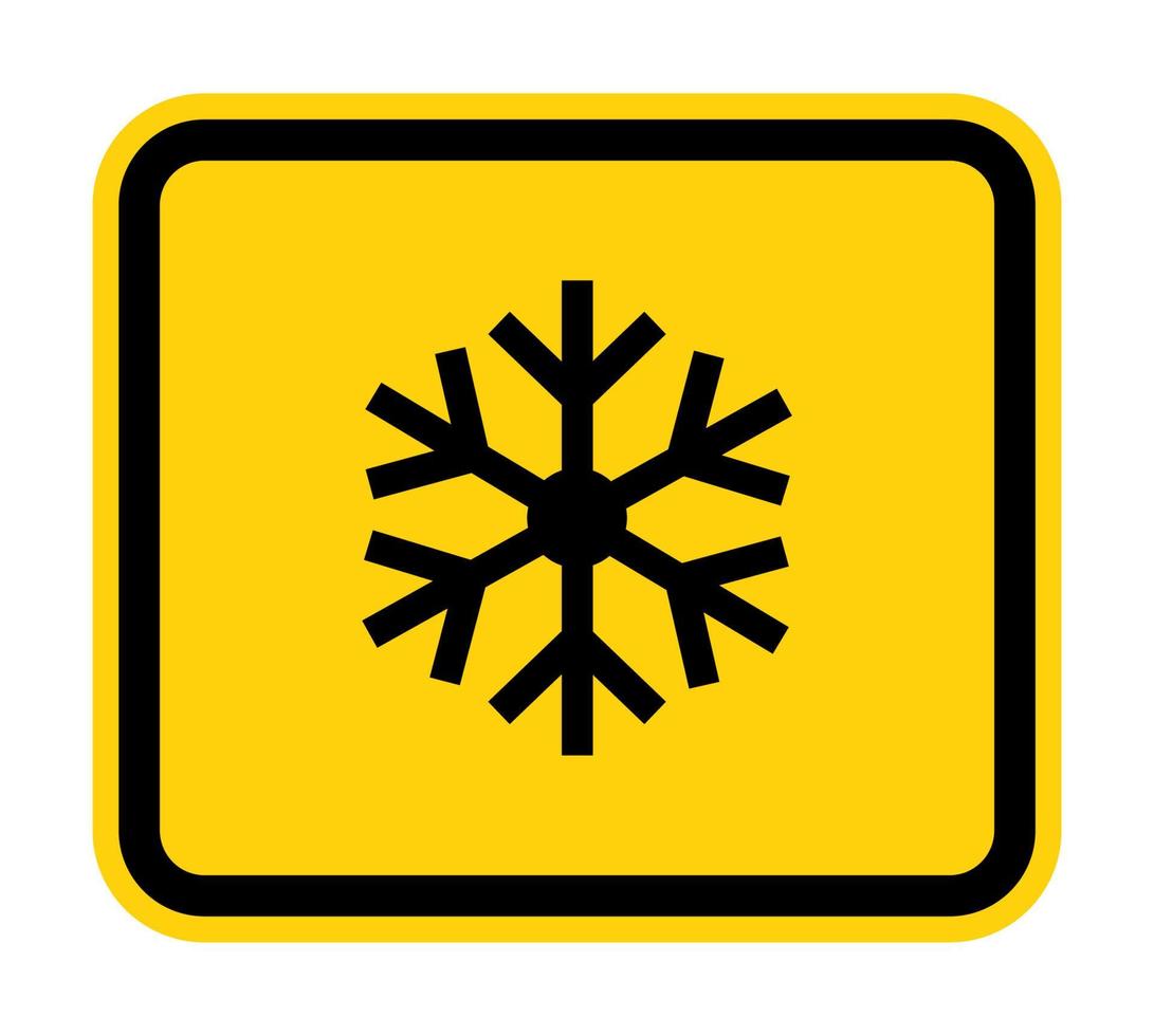 Segnale di pericolo del triangolo con il simbolo del fiocco di neve isolato su fondo bianco, illustrazione eps.10 di vettore