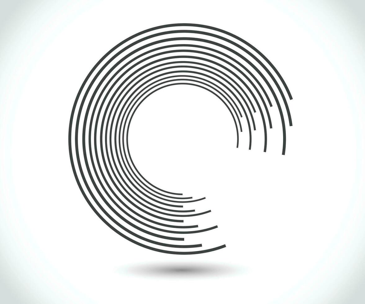 linee astratte in forma di cerchio, elemento di design, forma geometrica, cornice a strisce per l'immagine, logo rotondo tecnologico, illustrazione vettoriale a spirale
