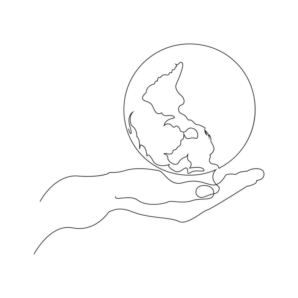 continuo singolo linea terra globo mondo carta geografica schema vettore arte disegno e mondo terra giorno semplice design