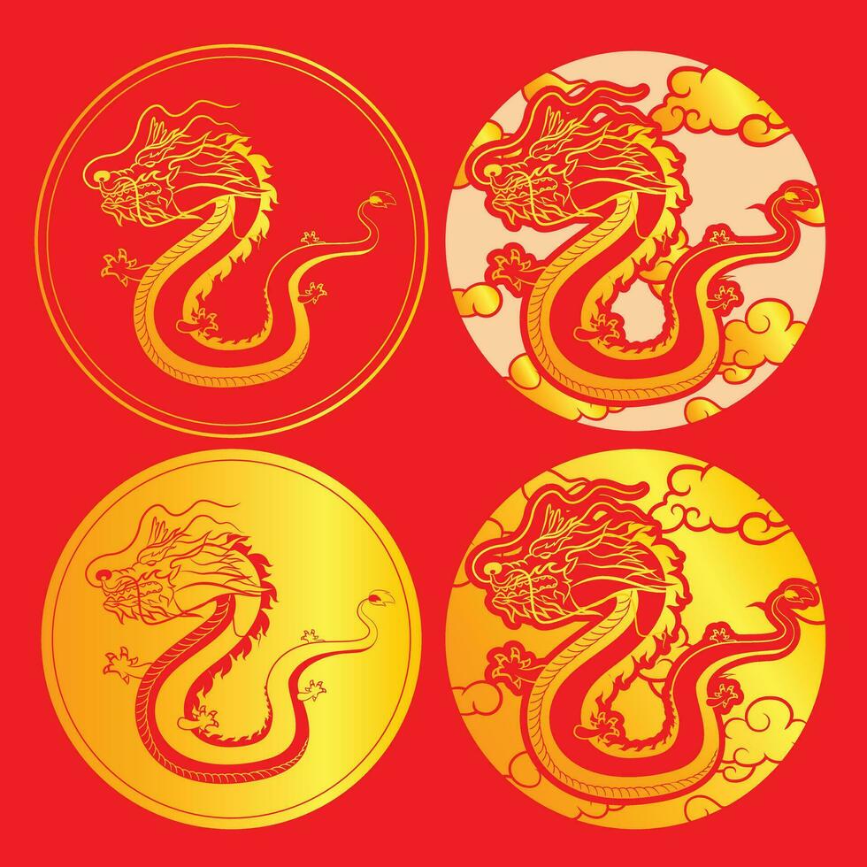 distintivo d'oro Drago Cinese Asia cultura antico animale design vettore