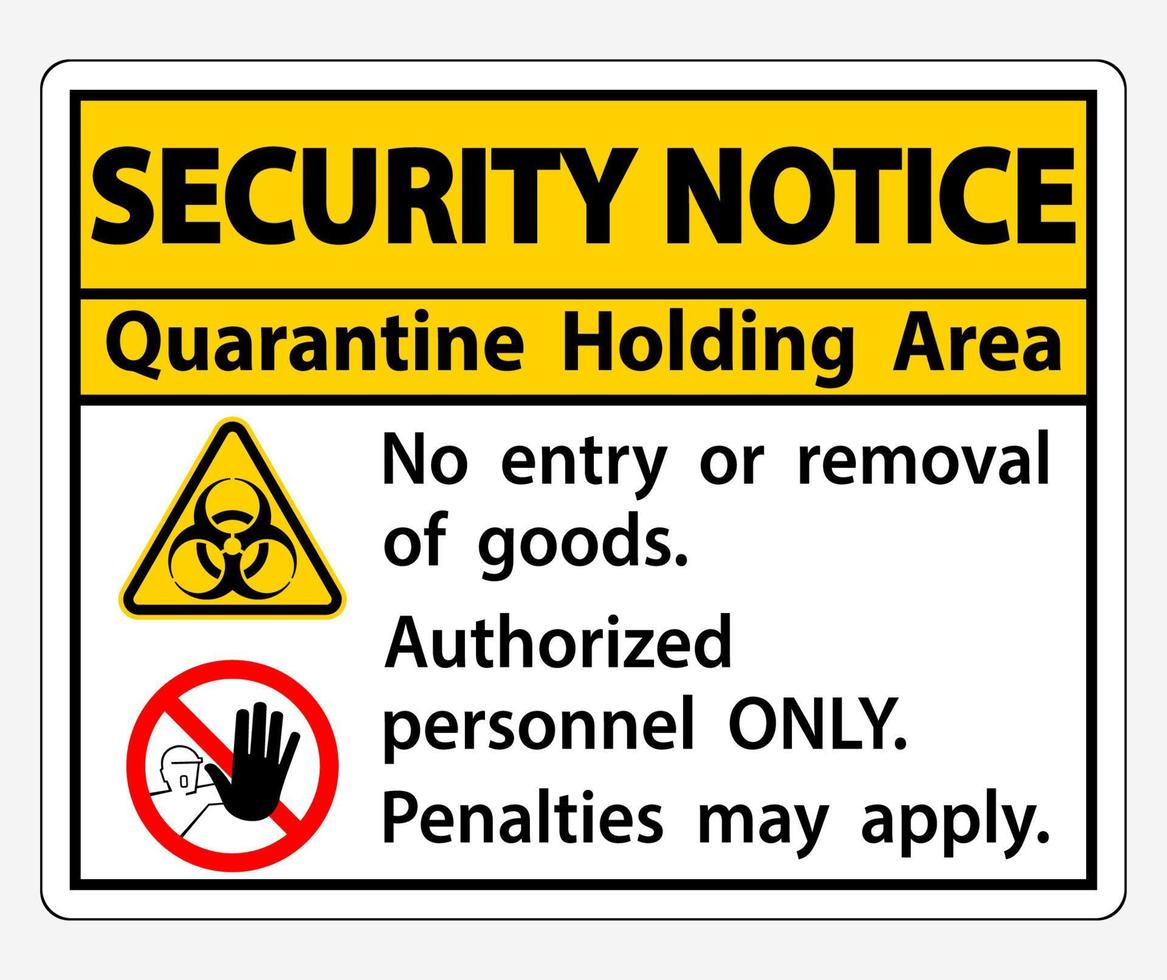 avviso di sicurezza quarantena area di detenzione segno isolato su sfondo bianco, illustrazione vettoriale eps.10