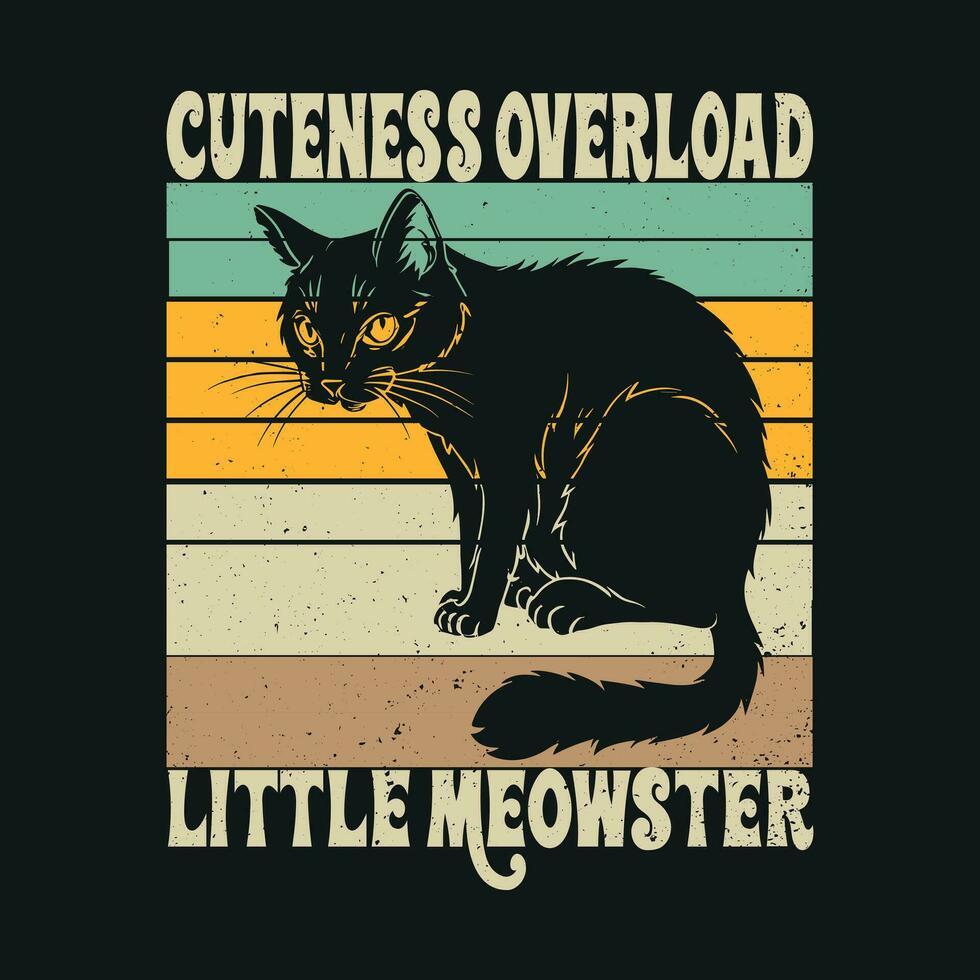 Vintage ▾ retrò gatto t camicia disegno, nero gatto illustrazione, grafico gatto maglietta design vettore