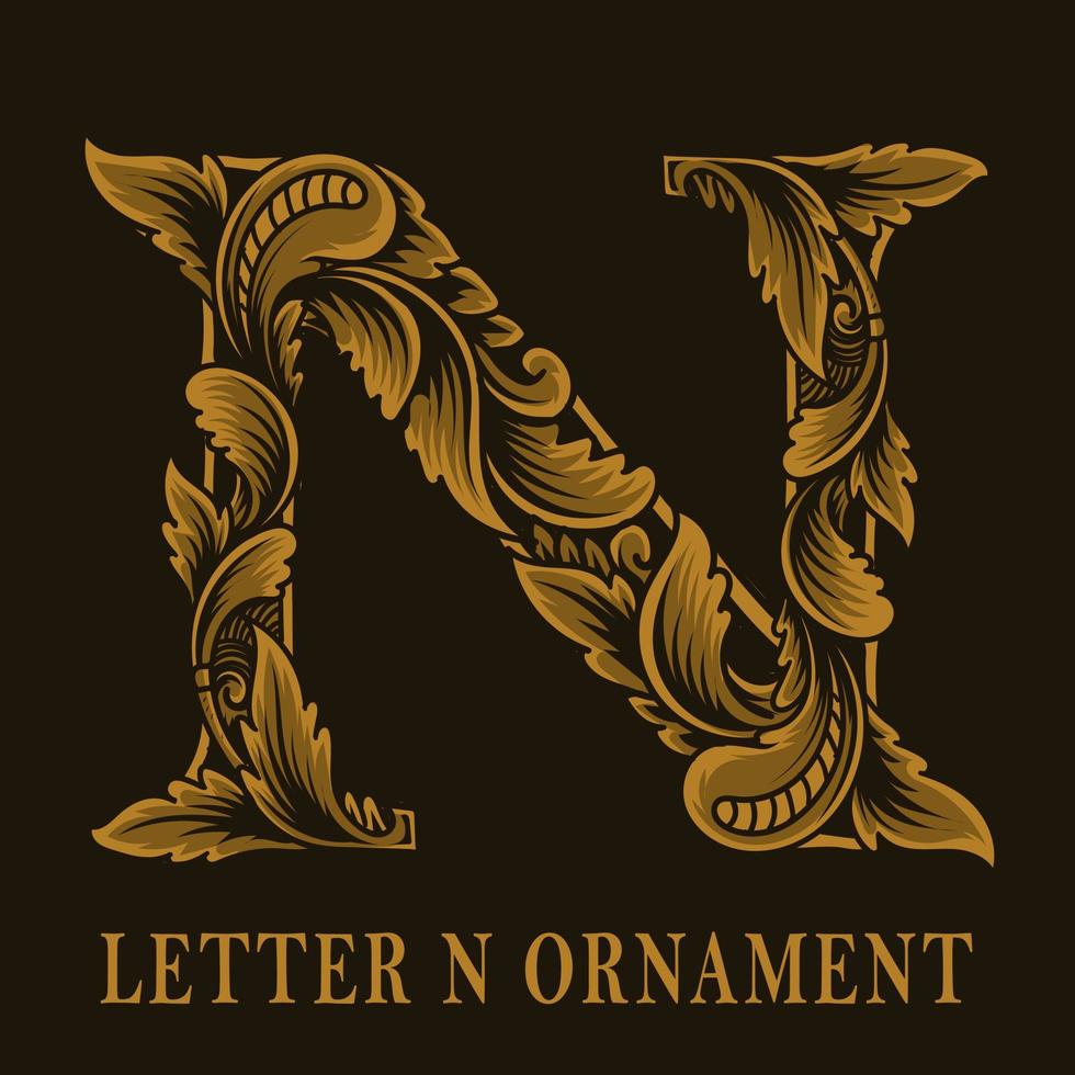 lettera n logo stile ornamento vintage vettore