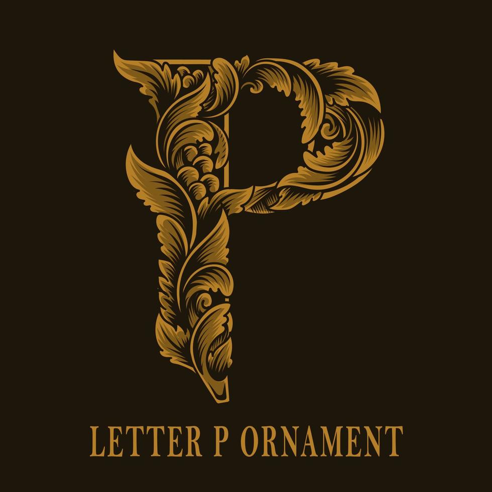 lettera p logo stile ornamento vintage vettore