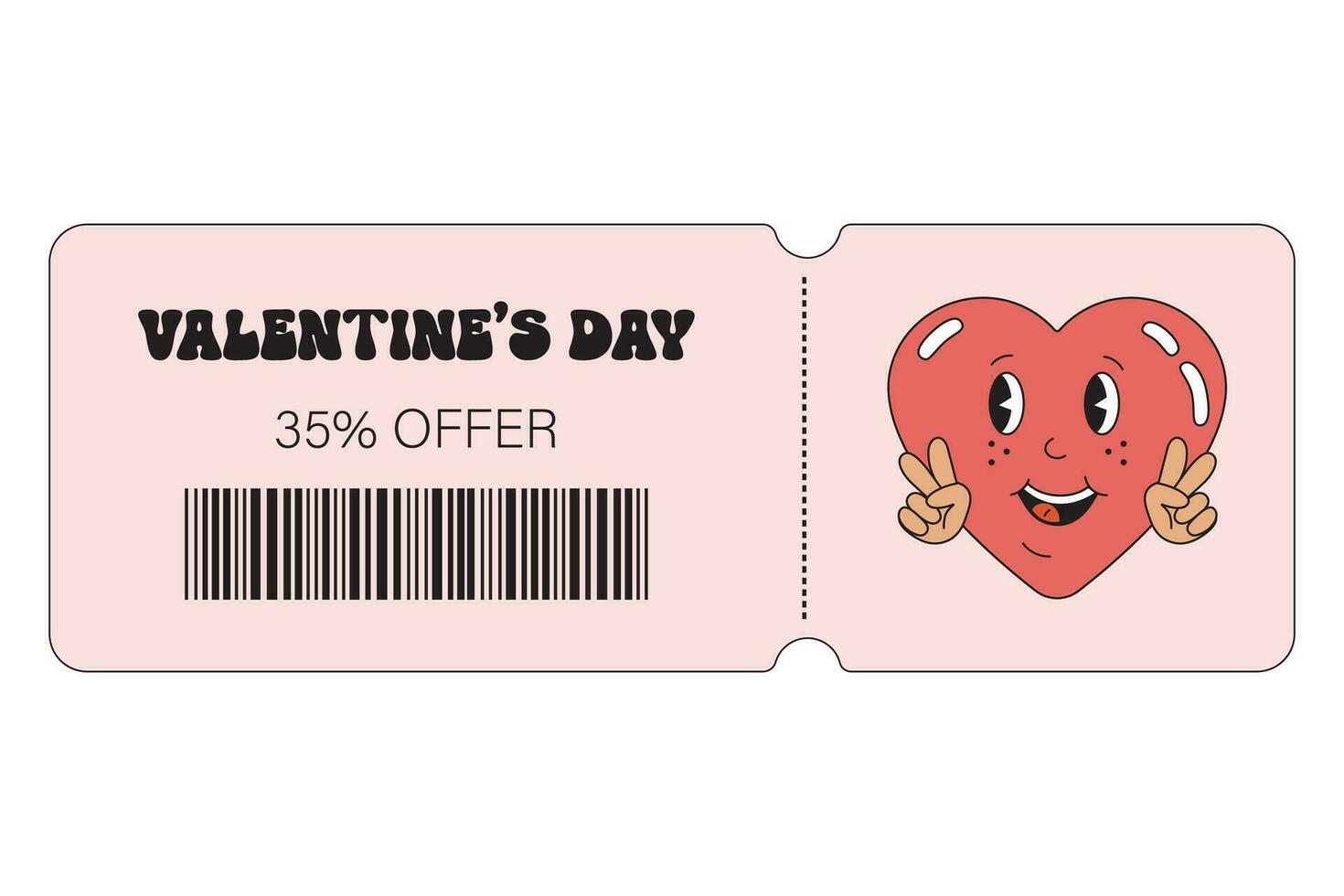 san valentino giorno buono. San Valentino saldi, speciale offerte, sconti buoni per acquisti, i regali, ristoranti, cinema, caffè. amore biglietto, sconto nel Groovy retrò stile. vettore