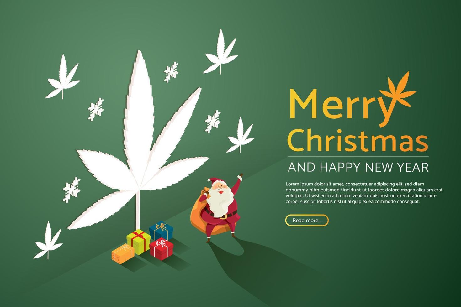 Babbo Natale mucchio di regali pianta di marijuana. vettore
