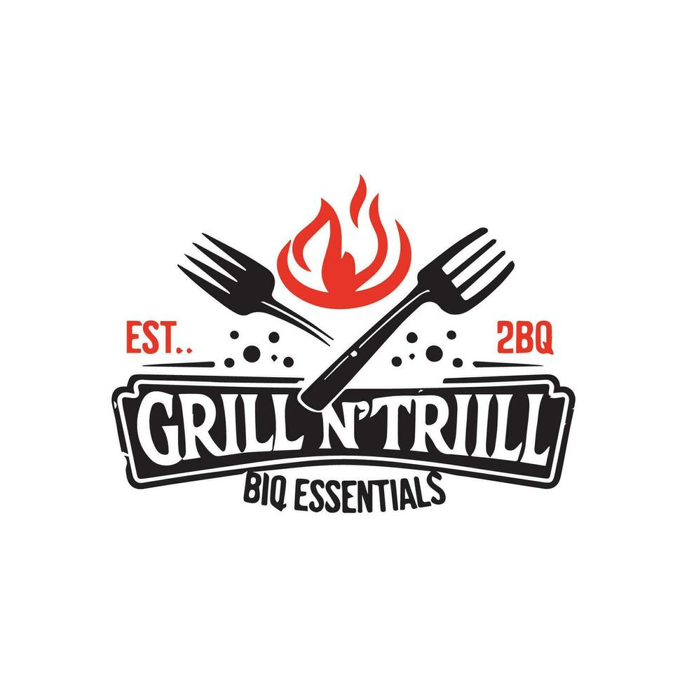 griglia n brivido logo con bbq essenziali vettore