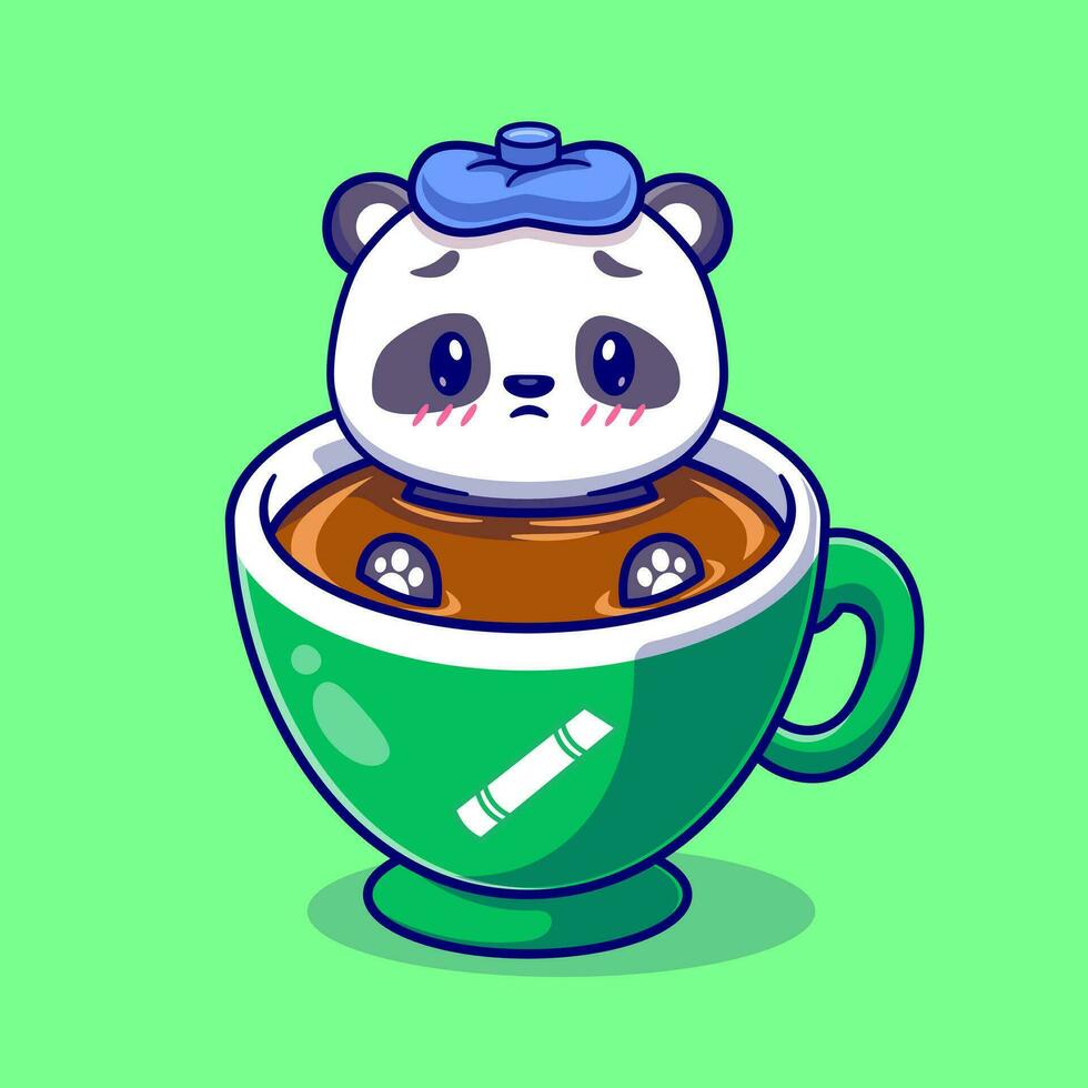 febbre da panda carina nell'illustrazione dell'icona del vettore del fumetto del caffè. concetto di icona di cibo per animali isolato vettore premium. stile cartone animato piatto