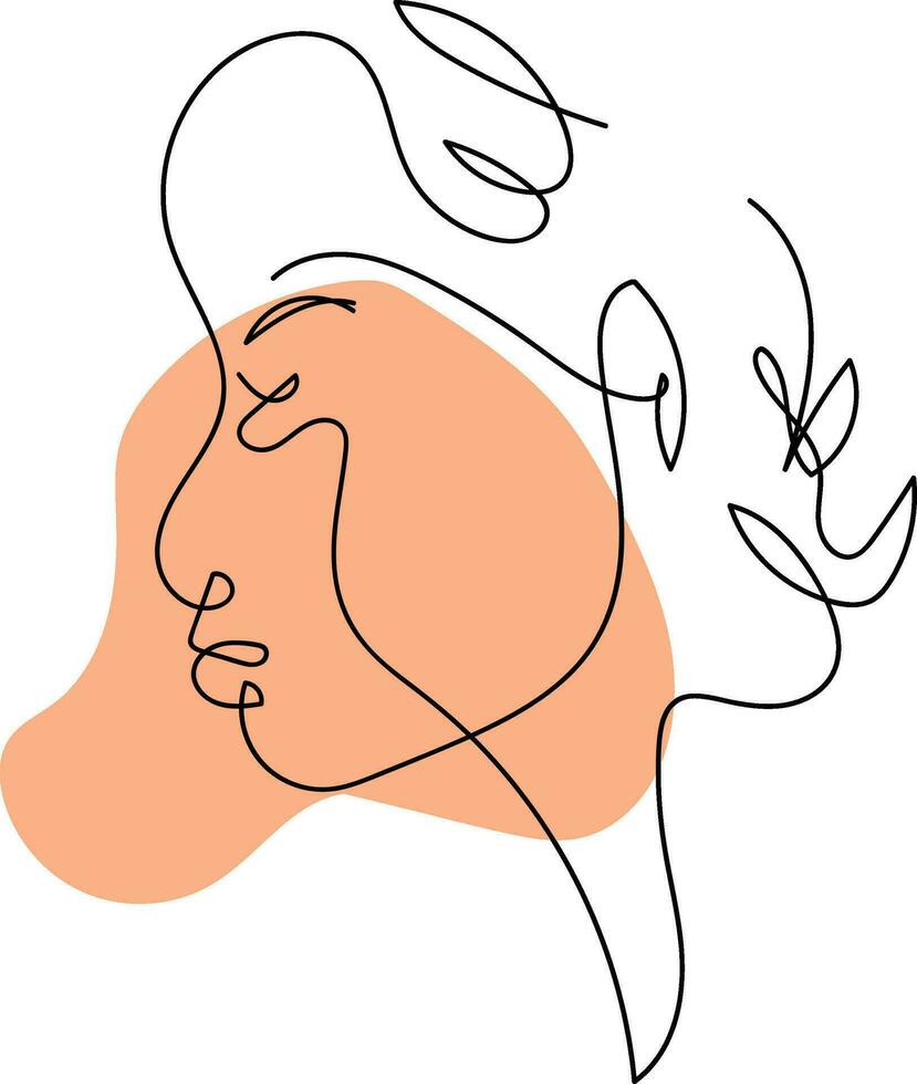 donna linea arte, fiore testa femminile illustrazione, donna viso con fiori linea, minimalista logo, linea disegno, natura biologico cosmetici trucco, vettore