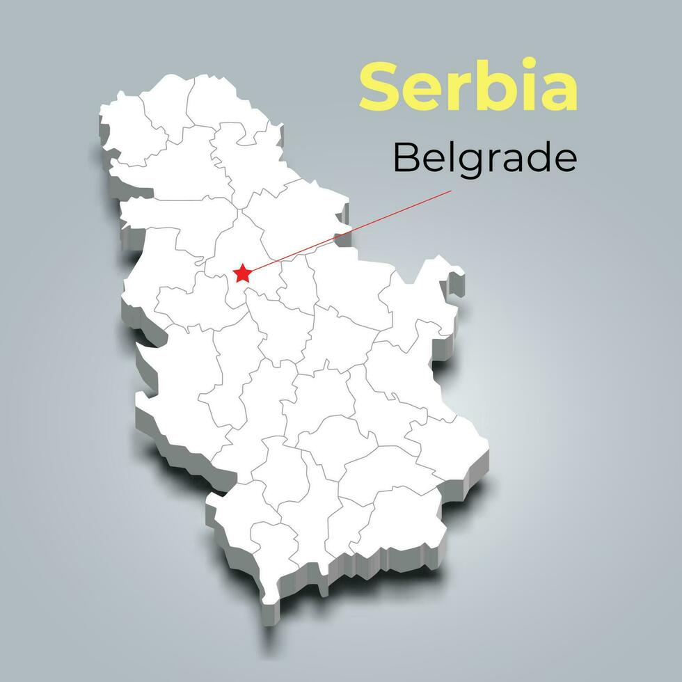 Serbia 3d carta geografica con frontiere di regioni e suo capitale vettore