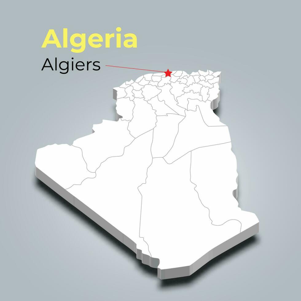 algeria 3d carta geografica con frontiere di regioni e suo capitale vettore