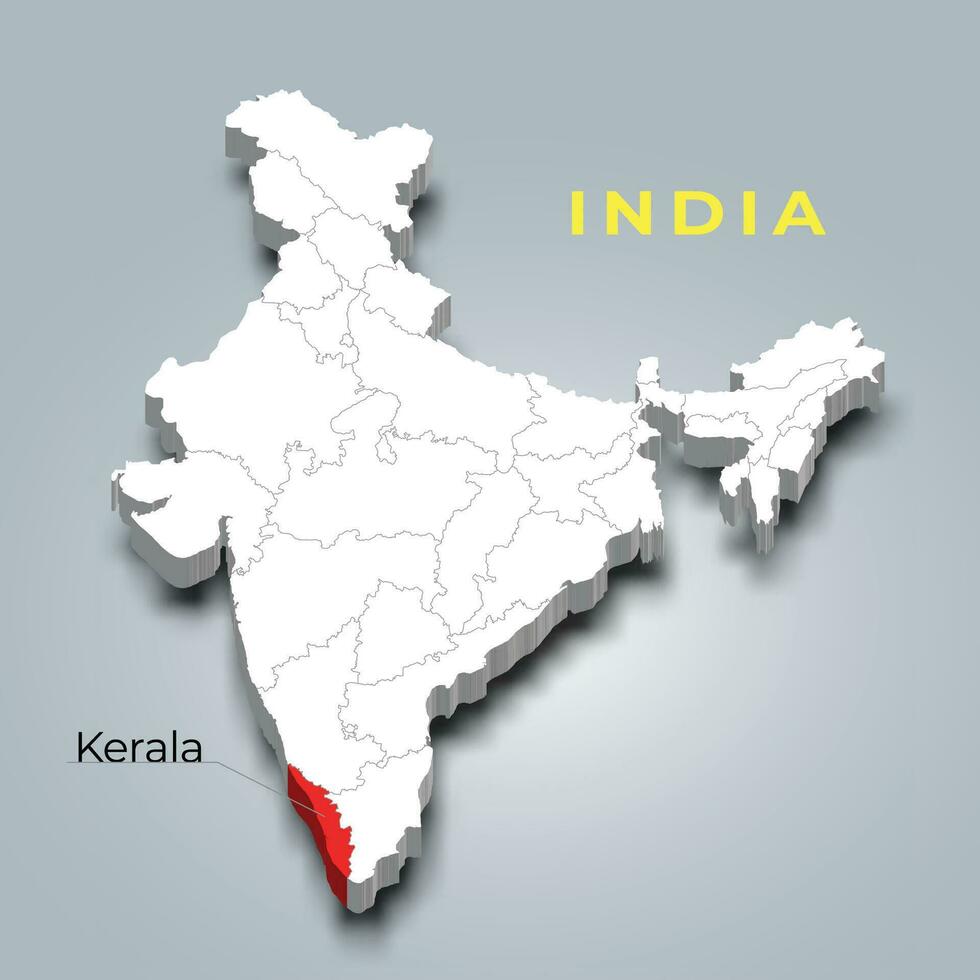 kerala stato carta geografica Posizione nel indiano 3d isometrico carta geografica. kerala carta geografica vettore illustrazione