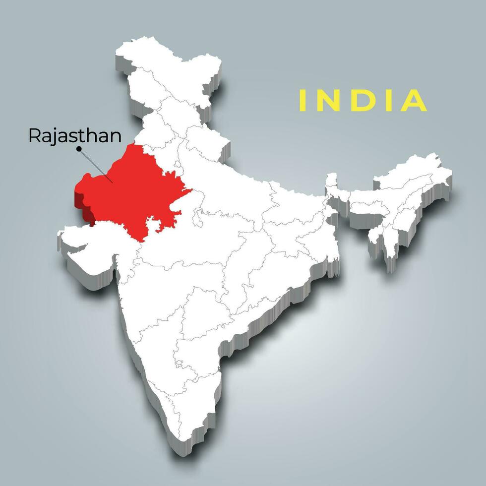 Rajasthan carta geografica Posizione nel indiano 3d isometrico carta geografica. Rajasthan carta geografica vettore illustrazione