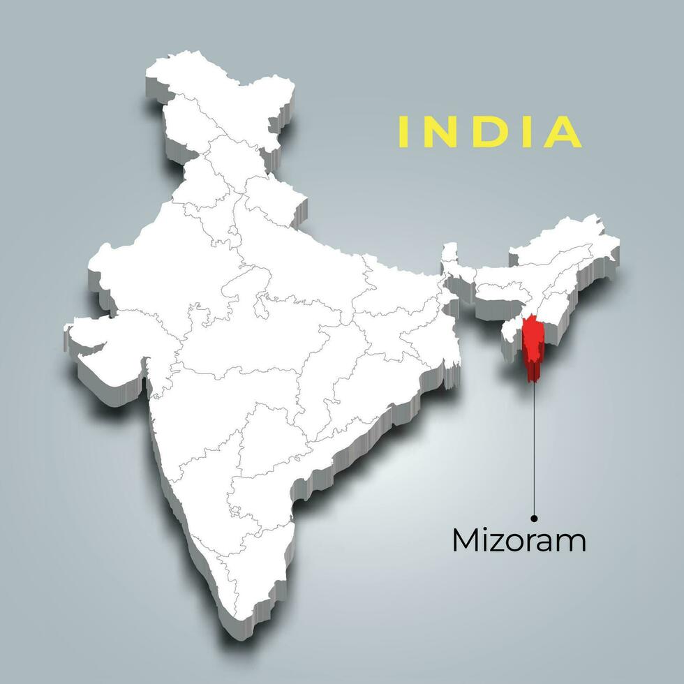 mizoram stato carta geografica Posizione nel indiano 3d isometrico carta geografica. mizoram carta geografica vettore illustrazione