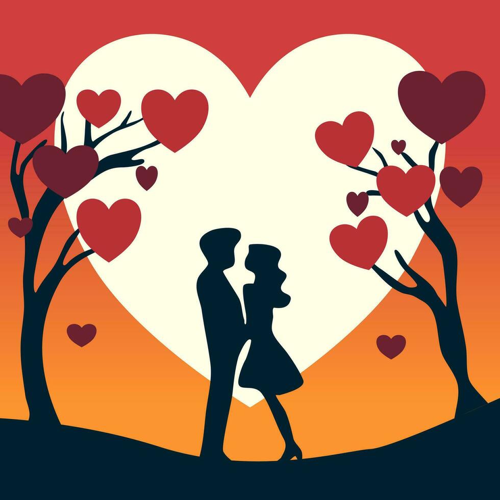San Valentino giorno sfondo di silhouette coppie e cuore vettore
