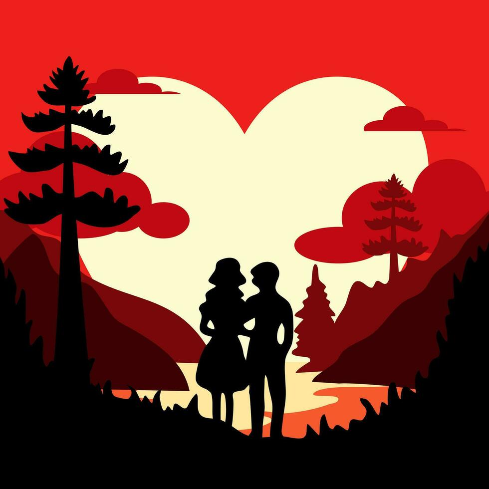 San Valentino giorno sfondo di silhouette coppie e cuore vettore