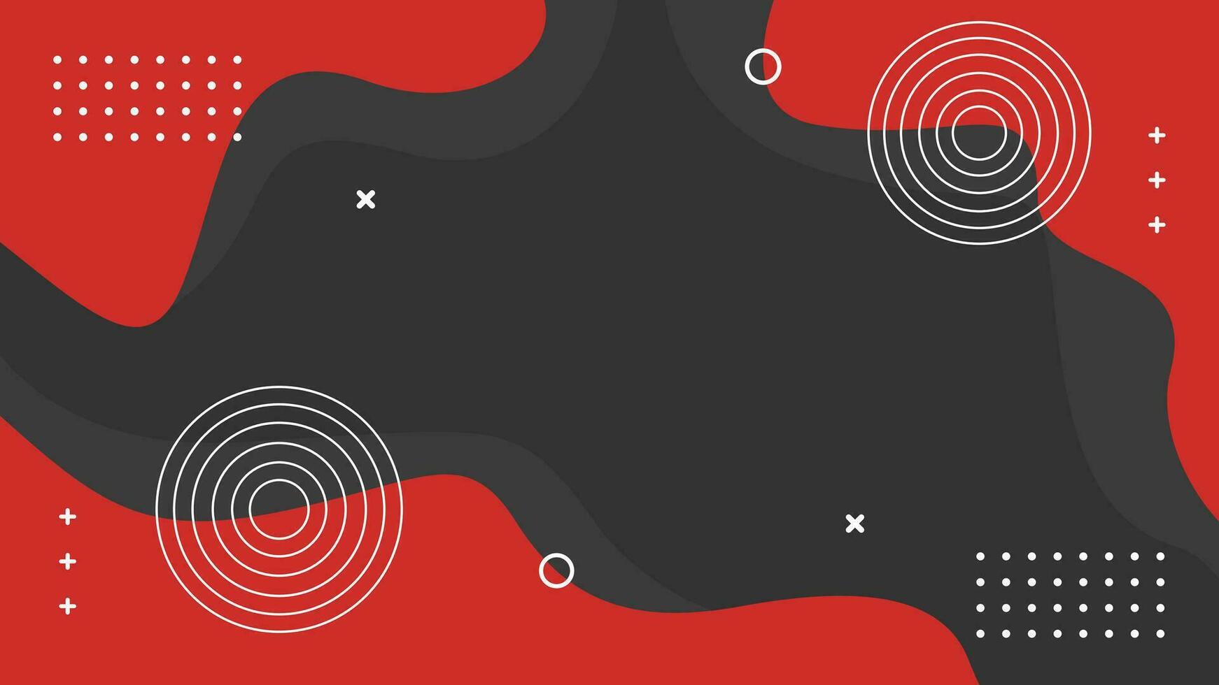 nero astratto sfondo con rosso ondulato forme, e geometrico oggetti. adatto per copertine, manifesti, modelli, striscioni, e altri vettore