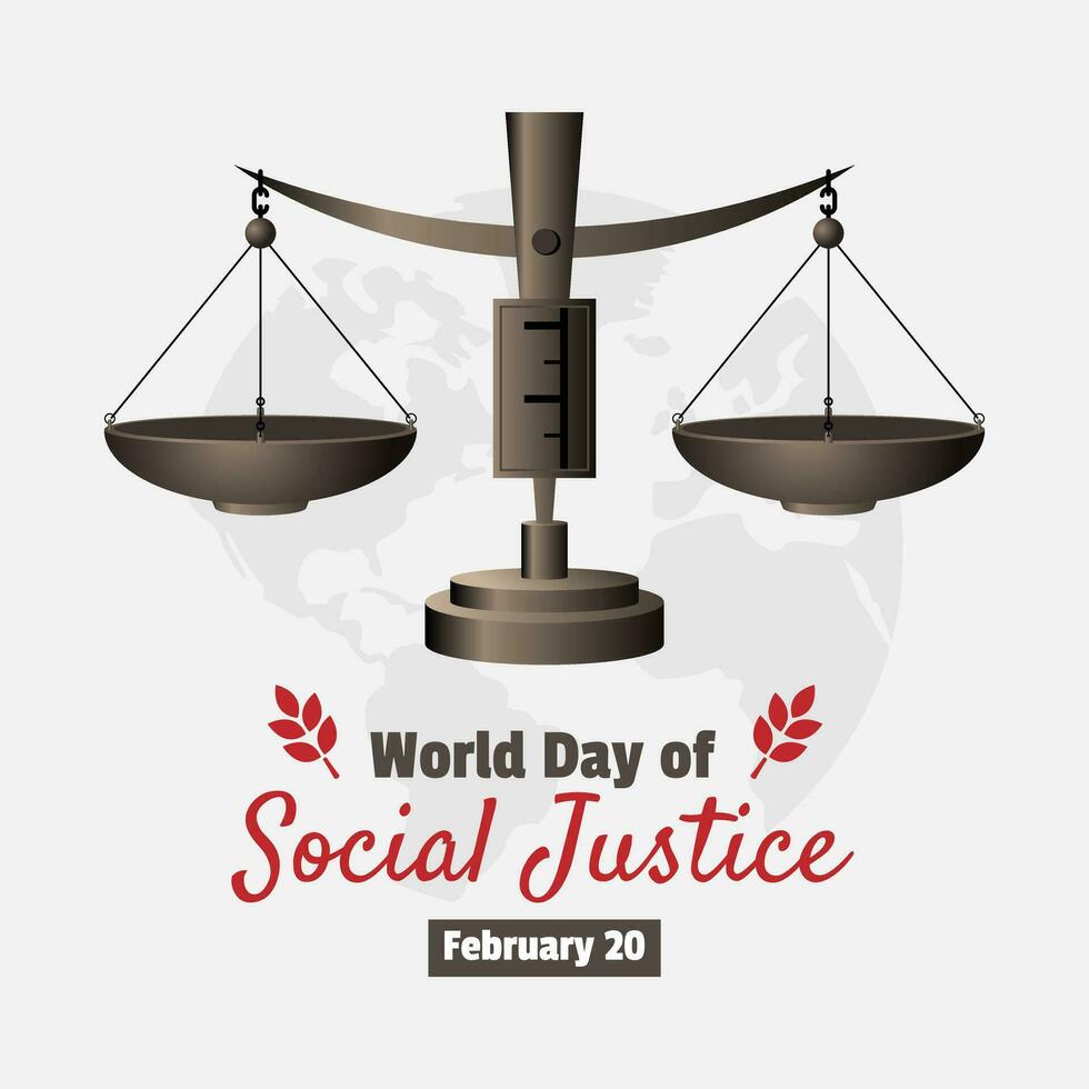 mondo giorno di sociale giustizia manifesto con di legno bilancia vettore