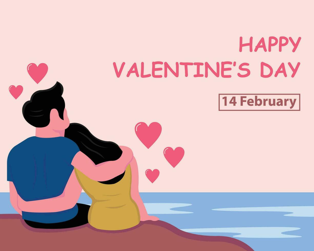 illustrazione vettore grafico di un' coppia abbracciare su il spiaggia, Perfetto per internazionale giorno, san valentino giorno, celebrare, saluto carta, eccetera.