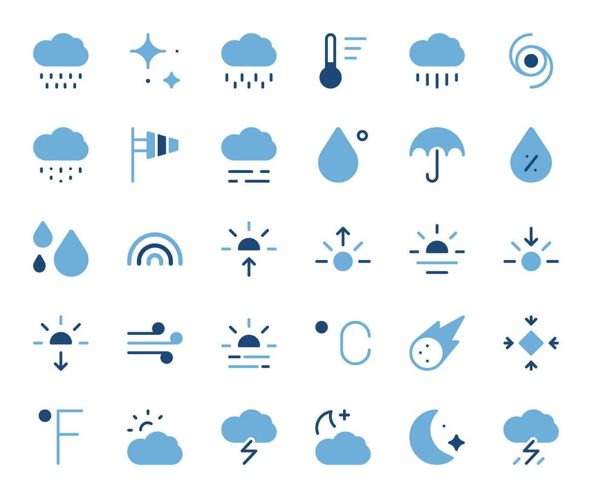 tempo metereologico icone impostato - meteorologia previsione simboli vettore collezione