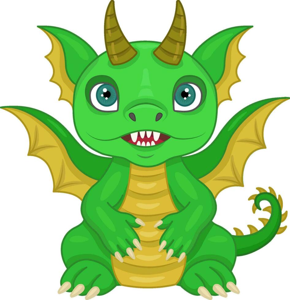 vettore illustrazione di un' drago.carino fiaba Drago. un' piccolo verde Drago o dinosauro, un' carino personaggio su un' stellato sfondo. un' favoloso mostro. il simbolo di 2024.