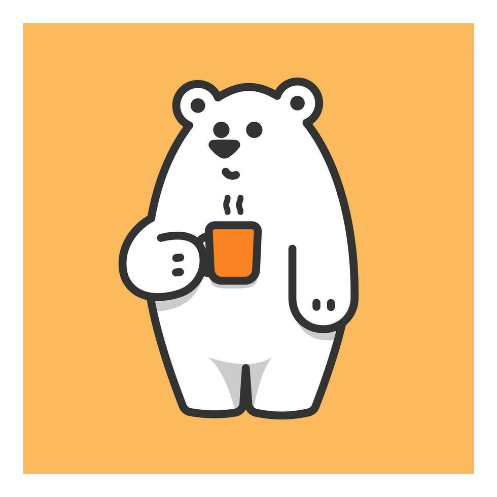 carino polare orso con tazza di caldo bere, bianca orso con caffè, vettore illustrazione.