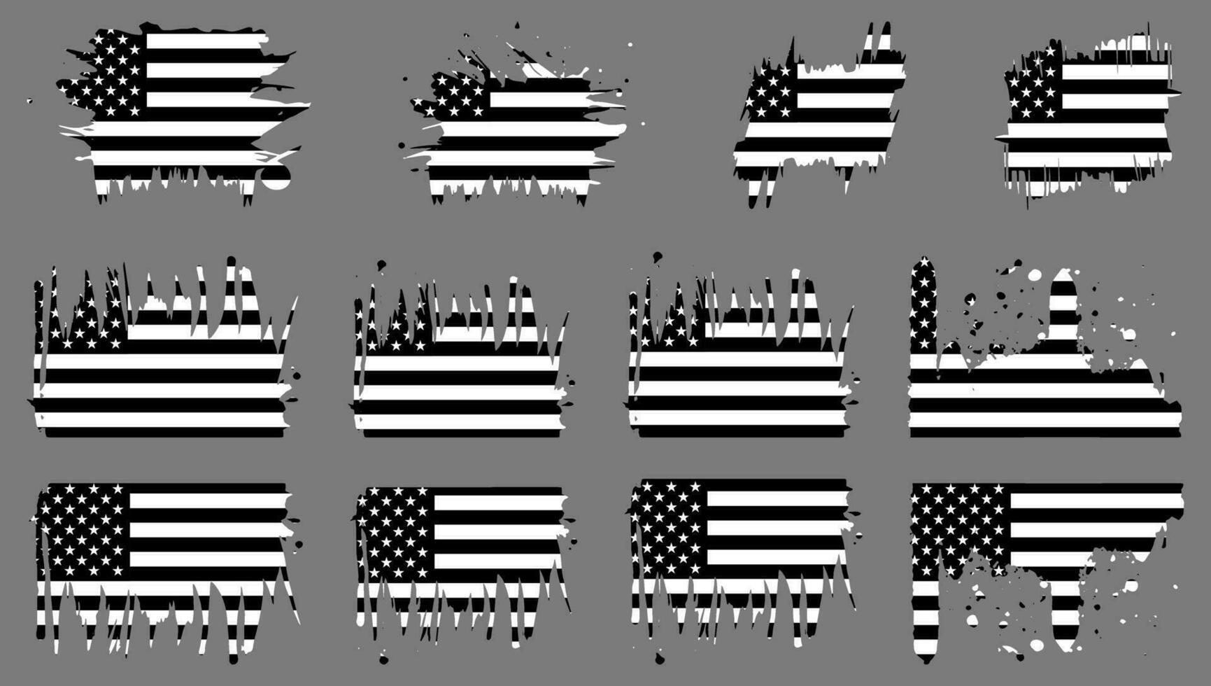 americano bandiera silhouette, grunge Stati Uniti d'America bandiera impostato vettore, grunge, bandiera, silhouette, indipendenza, luglio, 4 ° di luglio, 4 ° luglio, bandiera silhouette vettore