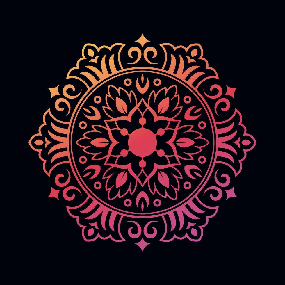 pendenza colore mandala su nero isolato sfondo. reale mandala arte per yoga, meditazione manifesto, confezione, striscione, sfondo, decorazione ornamento vettore