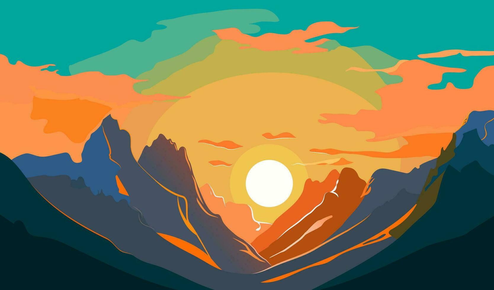 montagna paesaggio a Alba vettore illustrazione