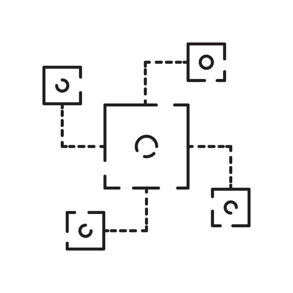 blockchain magro nero linea icona vettore illustrazione. schema il finanziario struttura di bitcoin e criptovaluta investimento, Fintech transazione e pagamento, crypto commercio e scambio.