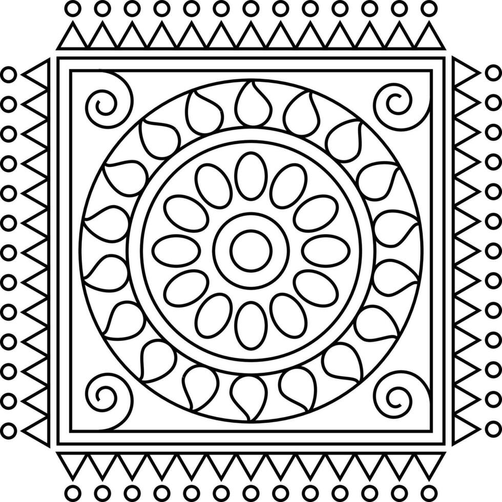 rangoli tradizionali e culturali indiani, alpona, kolam o paisley vector line art. arte bengala india. per la stampa tessile, logo, carta da parati