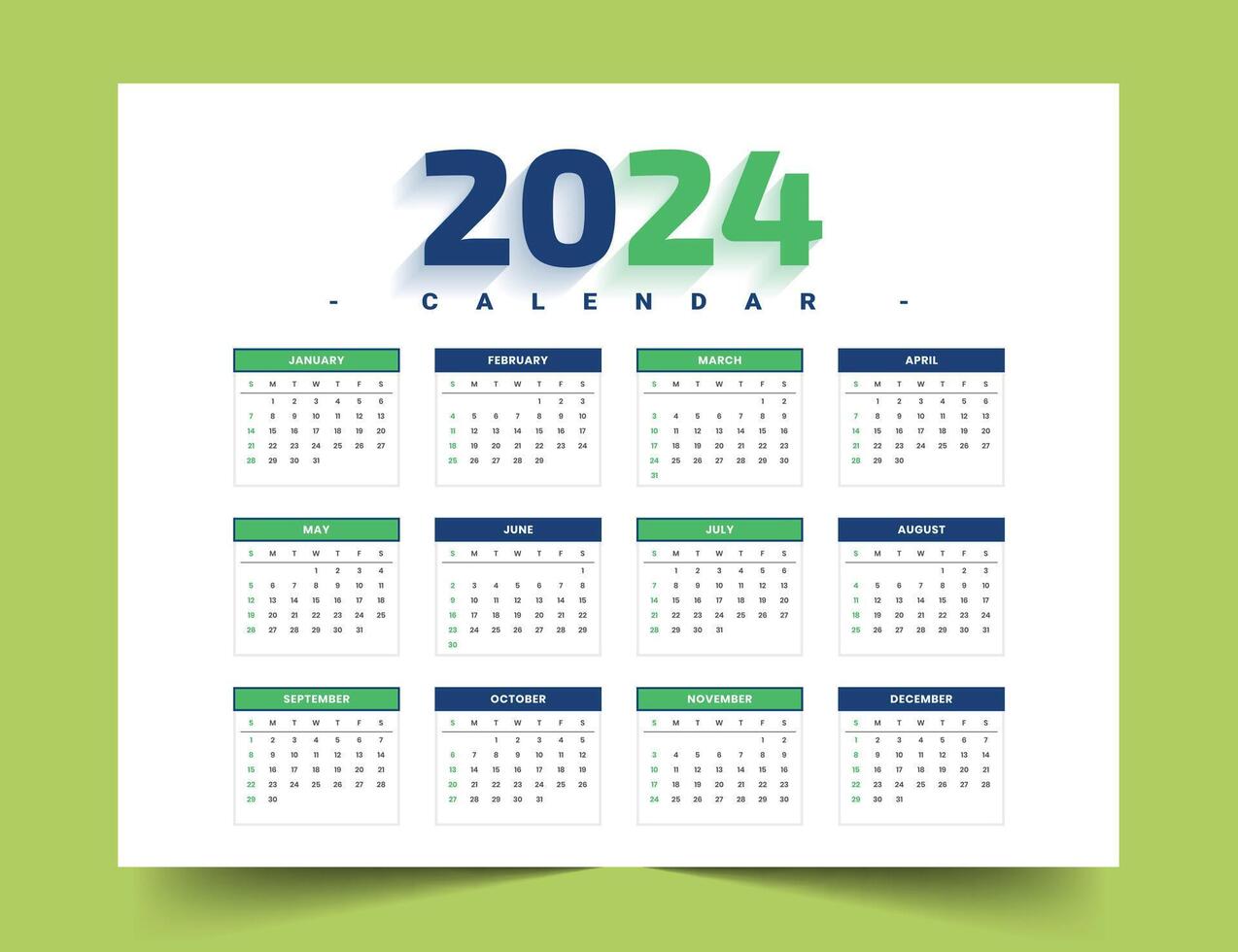 minimo e piatto stile 2024 nuovo anno programma calendario modello design vettore