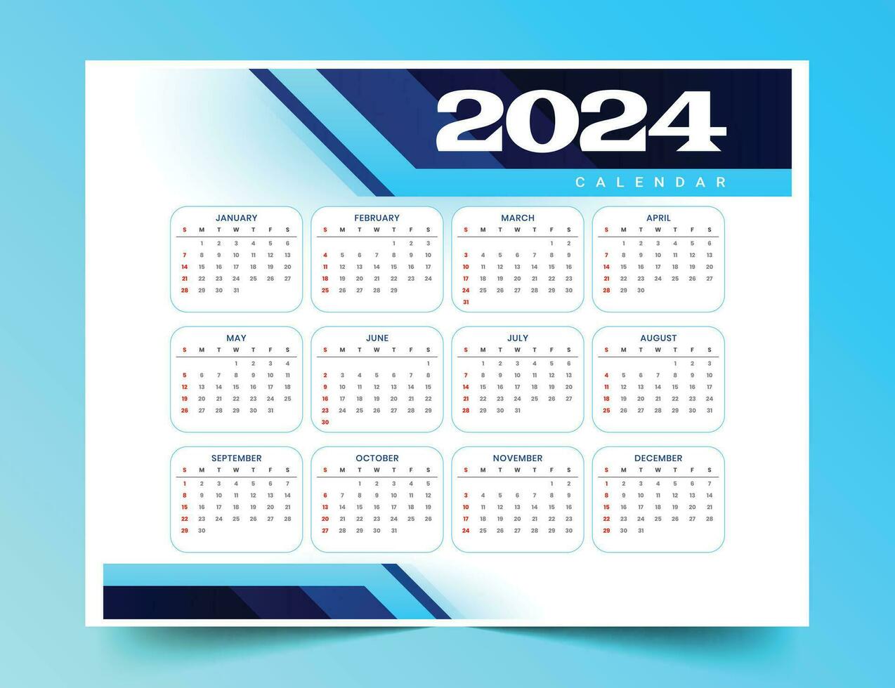 2024 nuovo anno calendario modello Perfetto per ufficio scrivania vettore