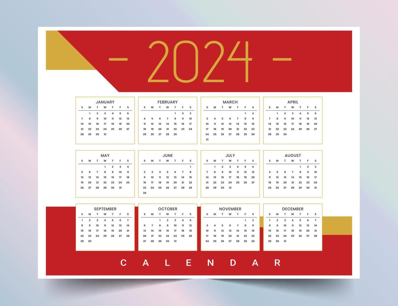 elegante 2024 parete calendario modello un' pieno pagina stampabile design vettore