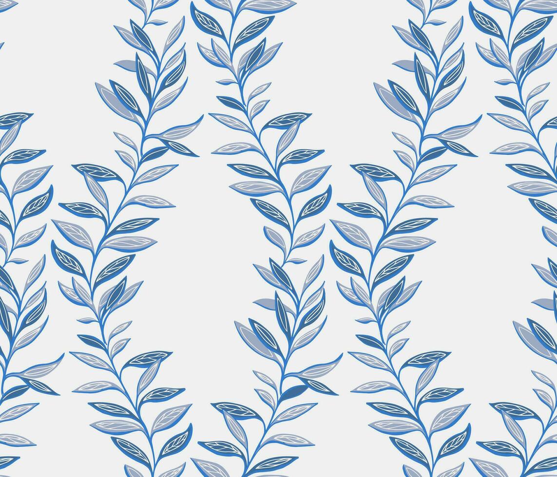 creativo foglia steli leggero senza soluzione di continuità modello. astratto, moderno, blu le foglie Stampa. vettore mano disegnato. modello per disegno, tessile, moda, superficie disegno, tessuto, sfondo