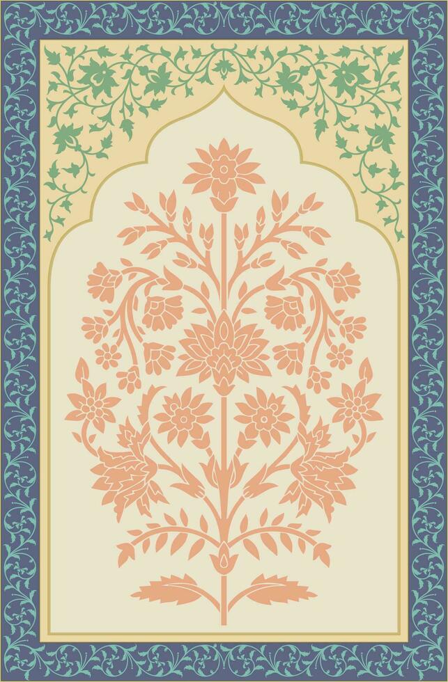 digitale fiore tessile disegno, digitale Stampa. botanico floreale etnico motivo. Mughal mano disegnato, Mughal parete quadri. Vintage ▾ indiano popolare fiore pittura arte stampe parete immagini arredamento. vettore