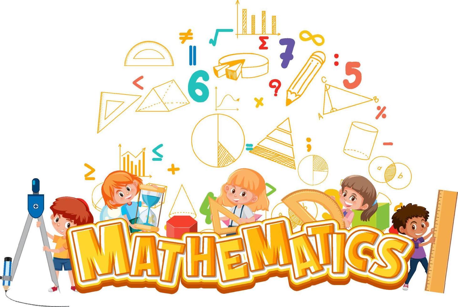 icona matematica con bambini e strumenti matematici vettore