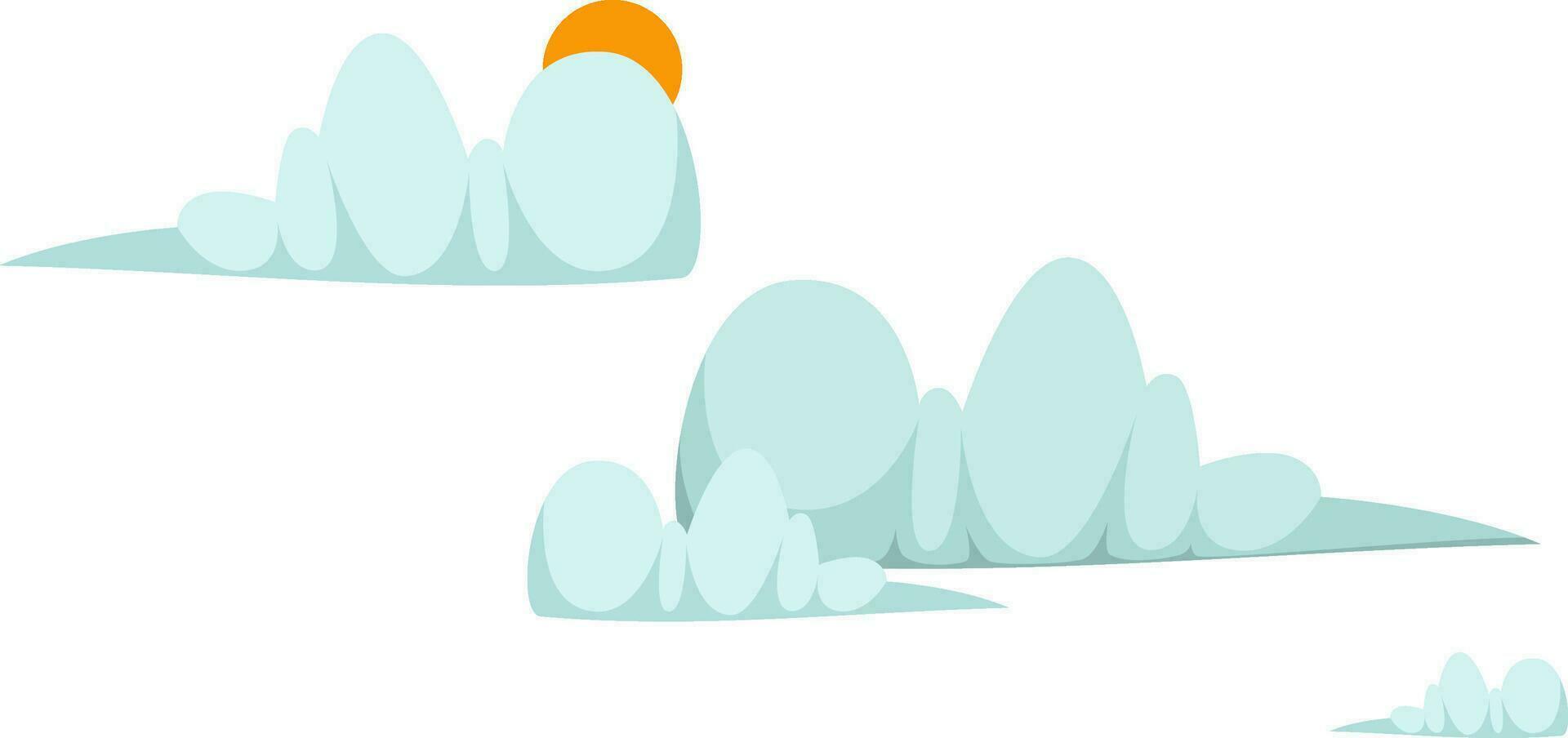 cartone animato nuvole con sole isolato su bianca nel blu e giallo colori. vettore illustrazione.