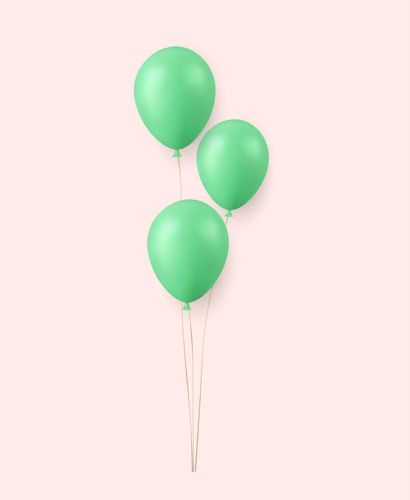 3d realistico verde contento compleanno palloncini volante per festa e celebrazioni vettore
