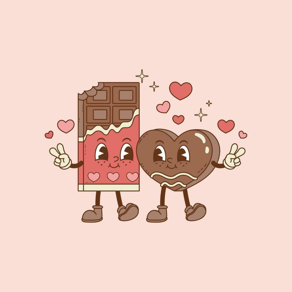 retrò illustrazione di cioccolato bar e cioccolato cioccolato bonbon nel amore e cuori vettore