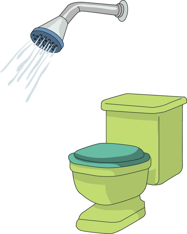 illustrazione mostrando gabinetto posto a sedere e bagno doccia vettore