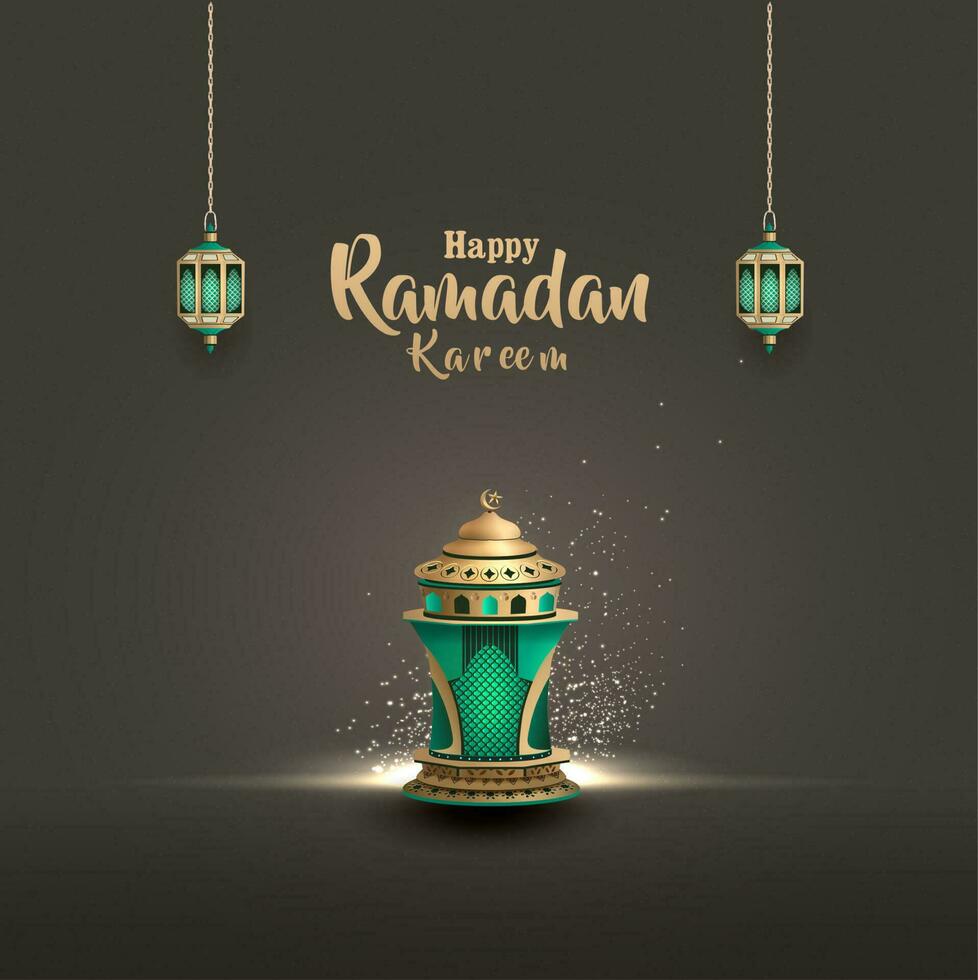 islamico saluti Ramadan kareem carta design con lanterne vettore