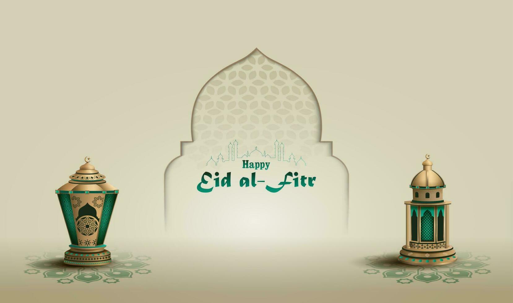 islamico saluti eid al Fitr carta design con Due lanterne vettore