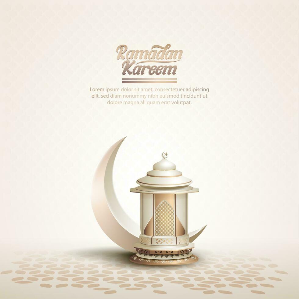 islamico saluto Ramadan kareem carta design con bianca mezzaluna e lanterna vettore