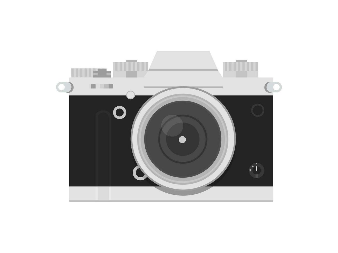 vecchio stile Vintage ▾ film telecamera isolato su bianca sfondo. retrò grigio argento e nero foto telecamera. vettore illustrazione. dettagliato realistico icona.