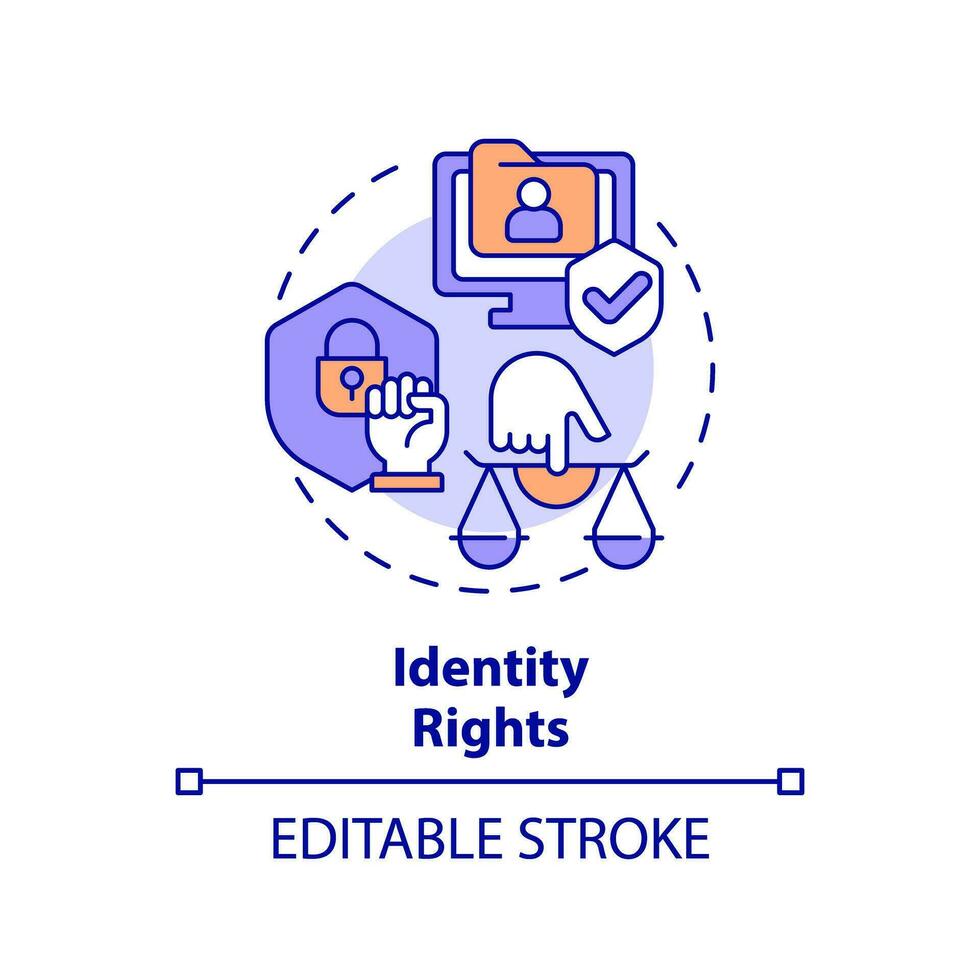 2d modificabile multicolore identità diritti icona, semplice isolato vettore, informatica legge magro linea illustrazione. vettore