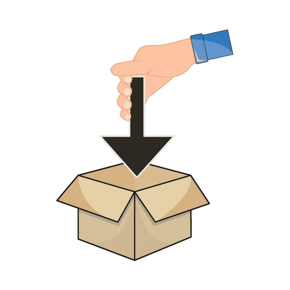 scatola con giù freccia nel mano illustrazione vettore