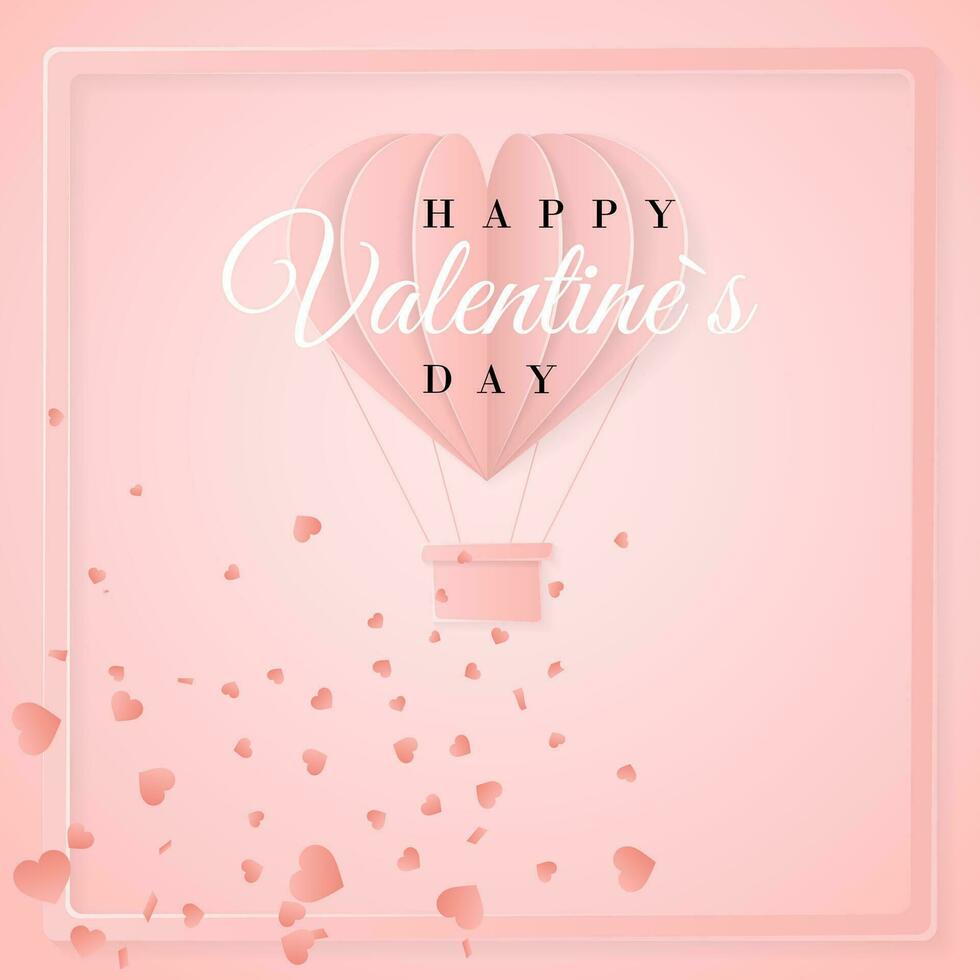 contento san valentino giorno retrò invito carta modello con origami carta caldo aria Palloncino nel cuore forma. rosa sfondo. vettore illustrazione