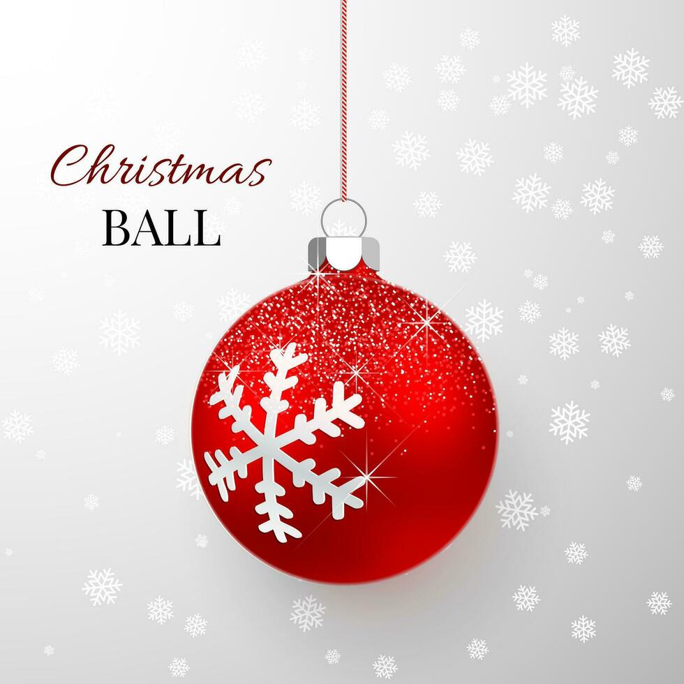 rosso Natale palla con neve effetto. natale bicchiere sfera. vacanza decorazione modello. vettore illustrazione